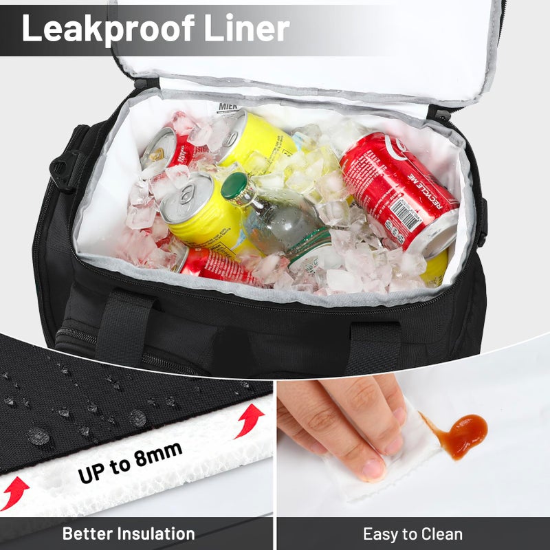 MIER Lunch Box for Men Heavy Duty Insulated Lunch Bag 20 Cans Large Leakproof Soft Cooler Bags with Multiple Pockets for Picnic Work Travel (Black) - Image 4